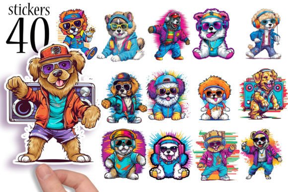 Download Retro 80s Dog Printable Stickers - 80s Collection